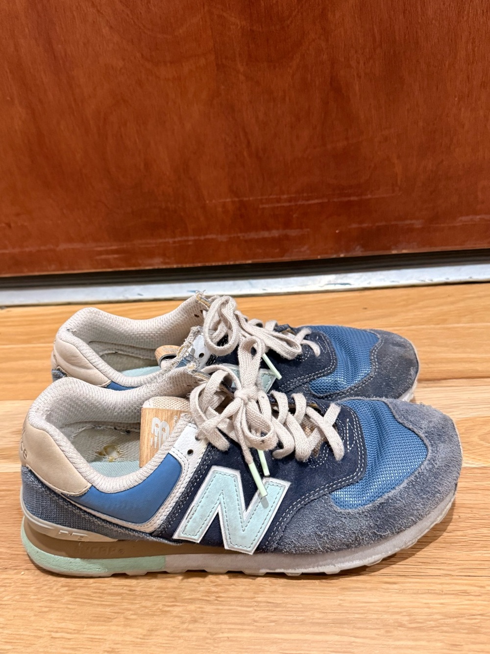 New Balance Blue Suede Sneaker with Light Mint Accents